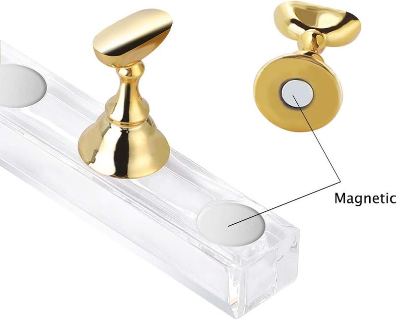 Etercycle حامل عرض أظافر أكريليك DIY حامل كريستالي للأظافر حاملات ممارسة مغناطيسية مع طين لاصق قابل لإعادة الاستخدام للأظافر الاصطناعية (2 ذهبية) - Image 2